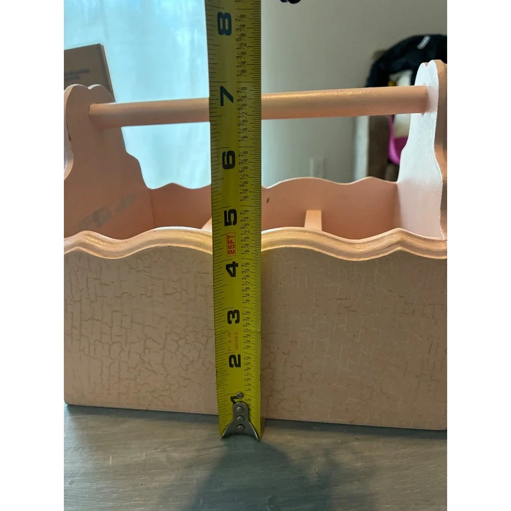 Vintage Pink Wooden Nursery Caddy This Little Piggy Storage Tote Scalloped Edge
